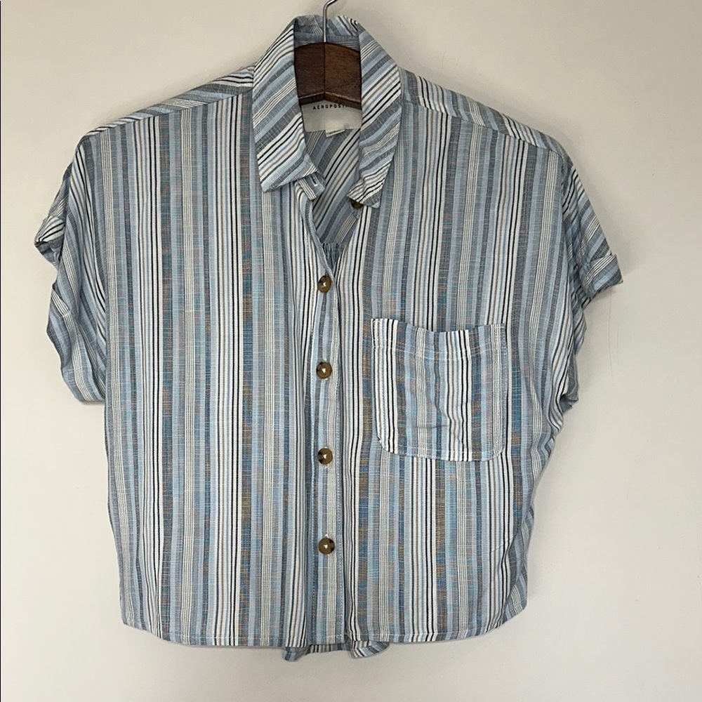 Aeropostale Blue and White Button Down Shirt